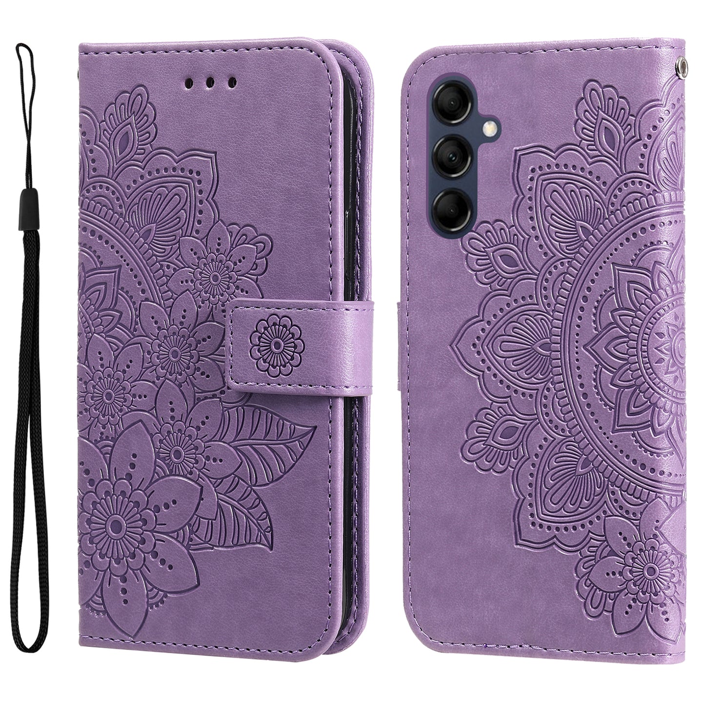 Phone Leather Case for Samsung Galaxy M14 5G Flower Imprinting Stand Wallet Shockproof Phone Cover