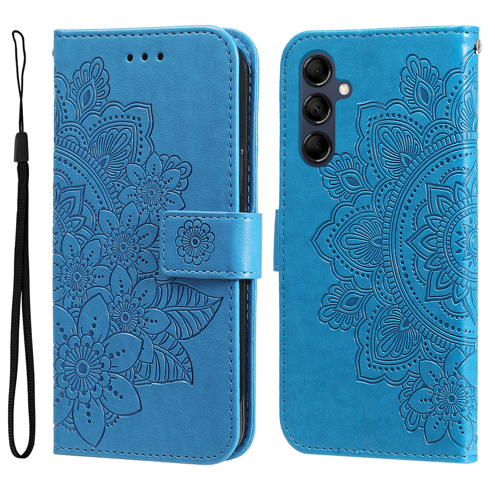 Phone Leather Case for Samsung Galaxy M14 5G Flower Imprinting Stand Wallet Shockproof Phone Cover