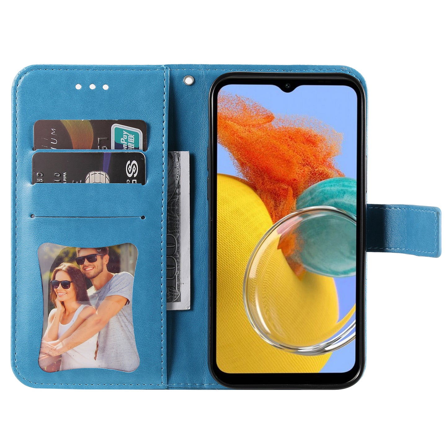 Phone Leather Case for Samsung Galaxy M14 5G Flower Imprinting Stand Wallet Shockproof Phone Cover