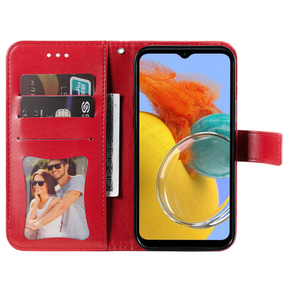 Phone Leather Case for Samsung Galaxy M14 5G Flower Imprinting Stand Wallet Shockproof Phone Cover