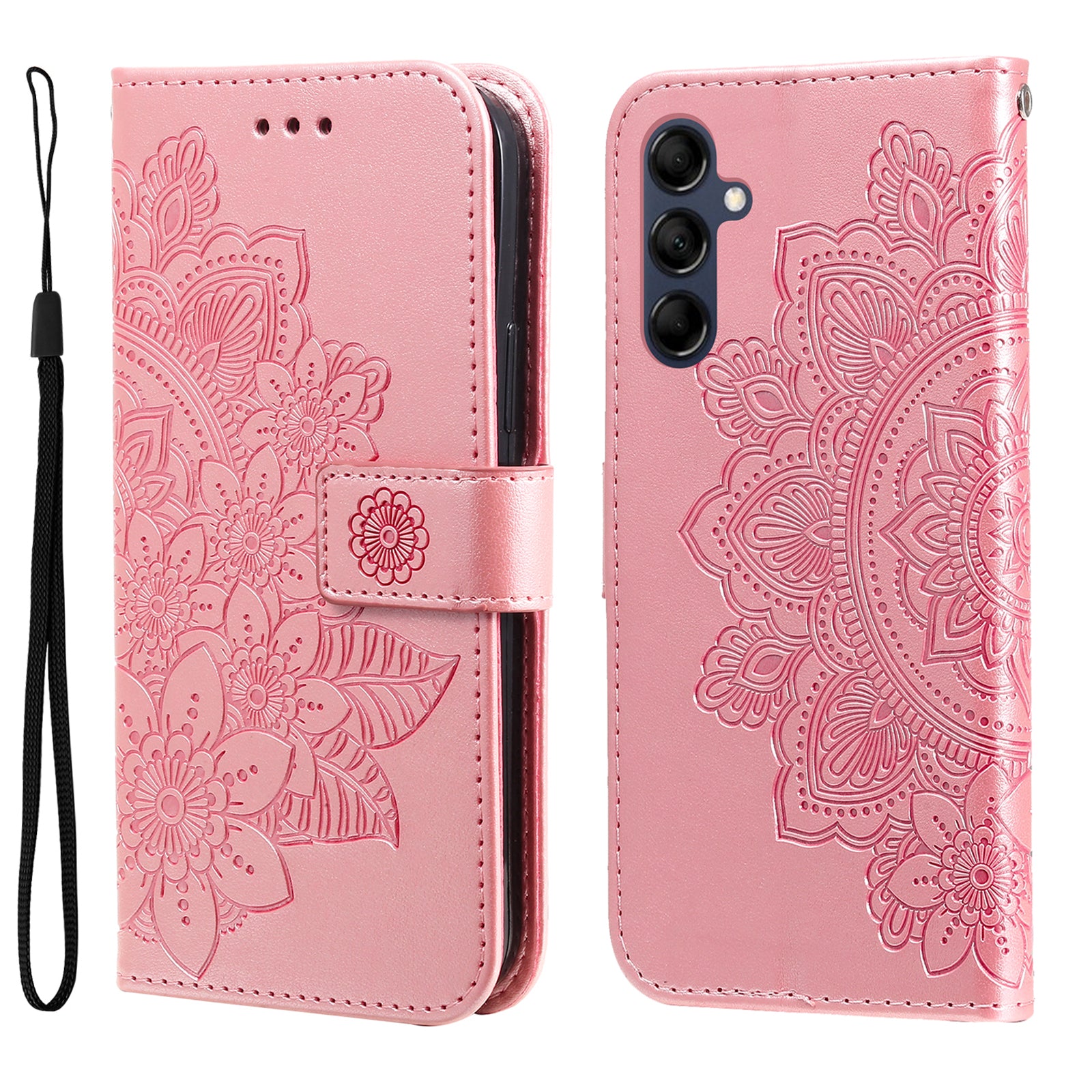 Phone Leather Case for Samsung Galaxy M14 5G Flower Imprinting Stand Wallet Shockproof Phone Cover