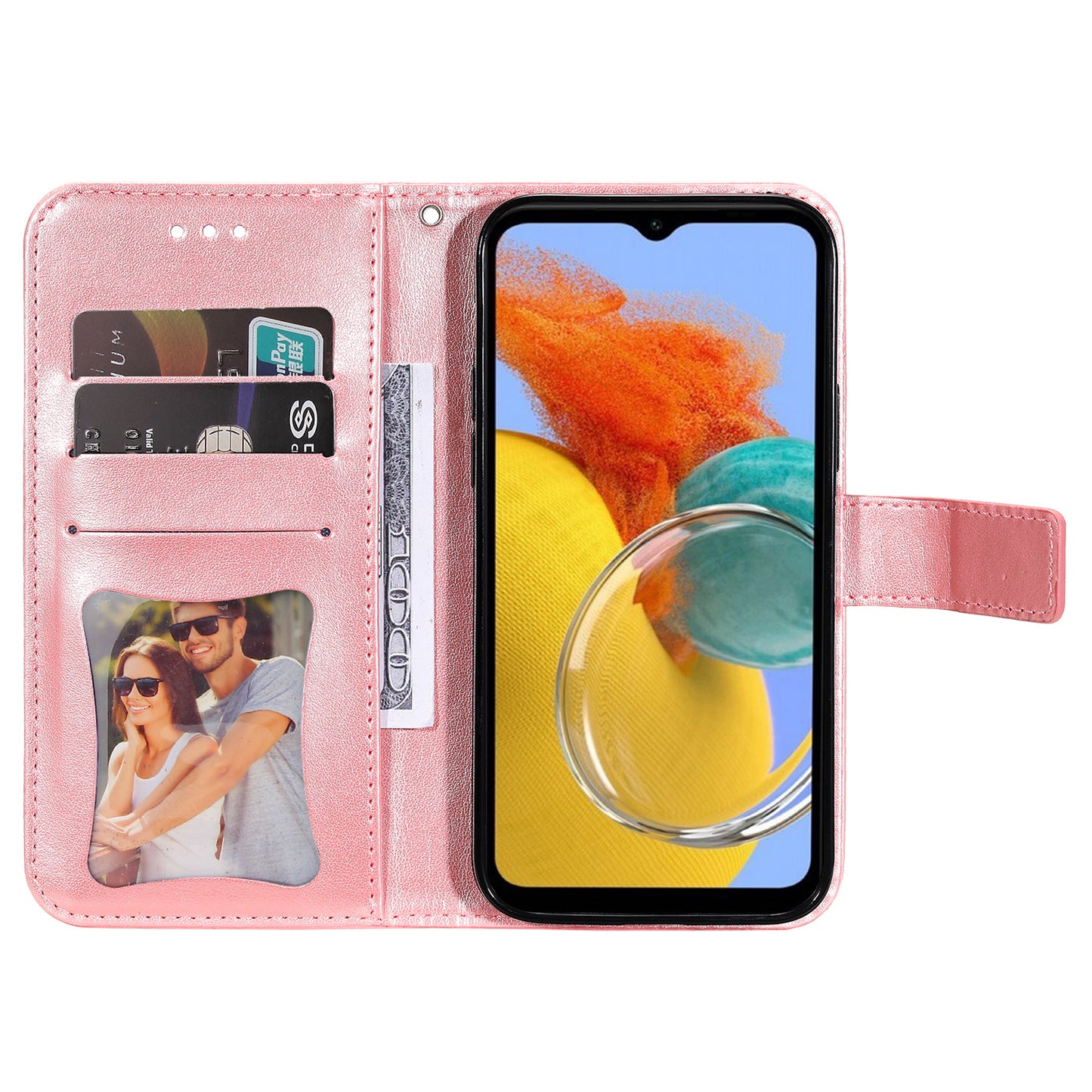 Phone Leather Case for Samsung Galaxy M14 5G Flower Imprinting Stand Wallet Shockproof Phone Cover