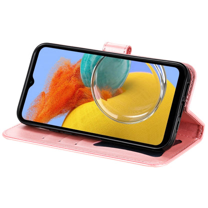 Phone Leather Case for Samsung Galaxy M14 5G Flower Imprinting Stand Wallet Shockproof Phone Cover