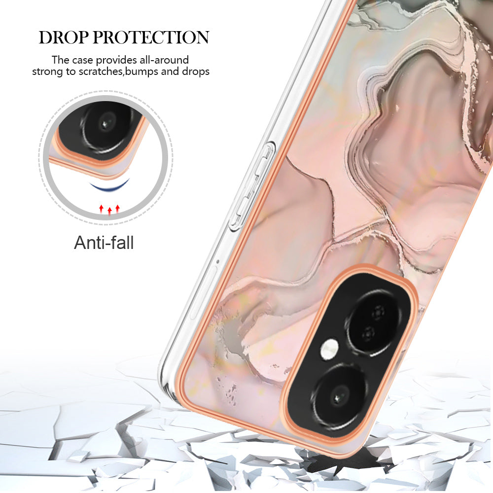 For OnePlus Nord CE 3 5G YB IMD Series-16 Style E  Electroplating IMD Marble Pattern TPU Cover 2.0mm Phone Case