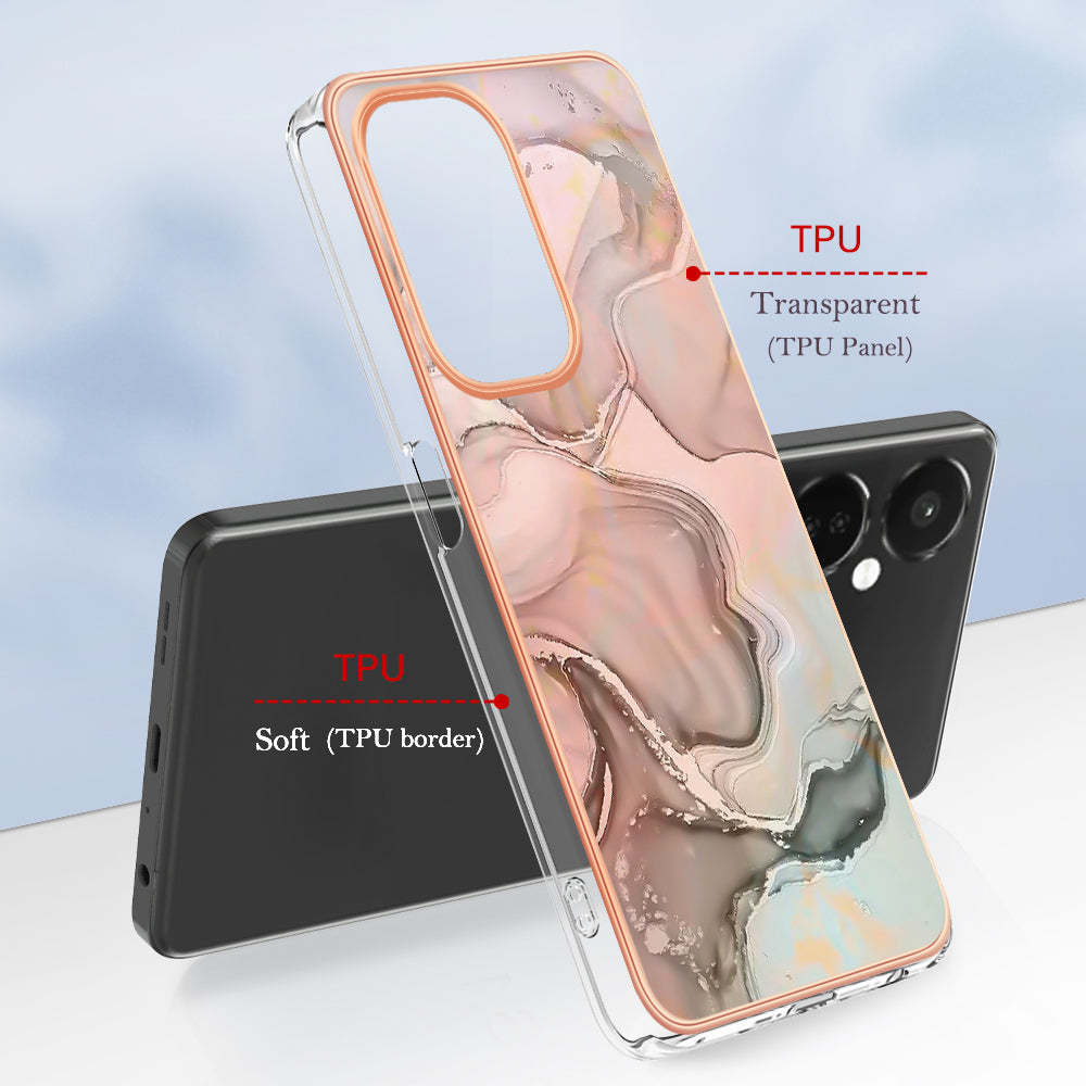 For OnePlus Nord CE 3 5G YB IMD Series-16 Style E  Electroplating IMD Marble Pattern TPU Cover 2.0mm Phone Case