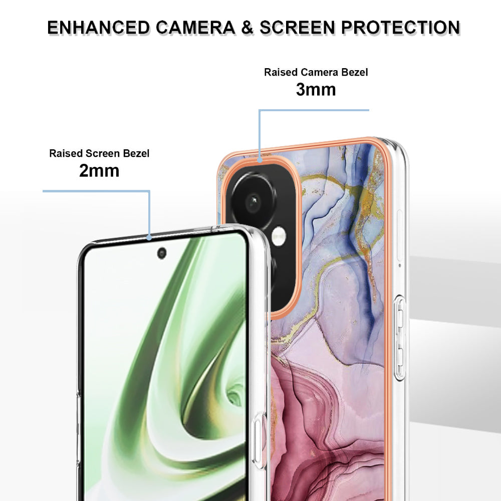 For OnePlus Nord CE 3 5G YB IMD Series-16 Style E  Electroplating IMD Marble Pattern TPU Cover 2.0mm Phone Case