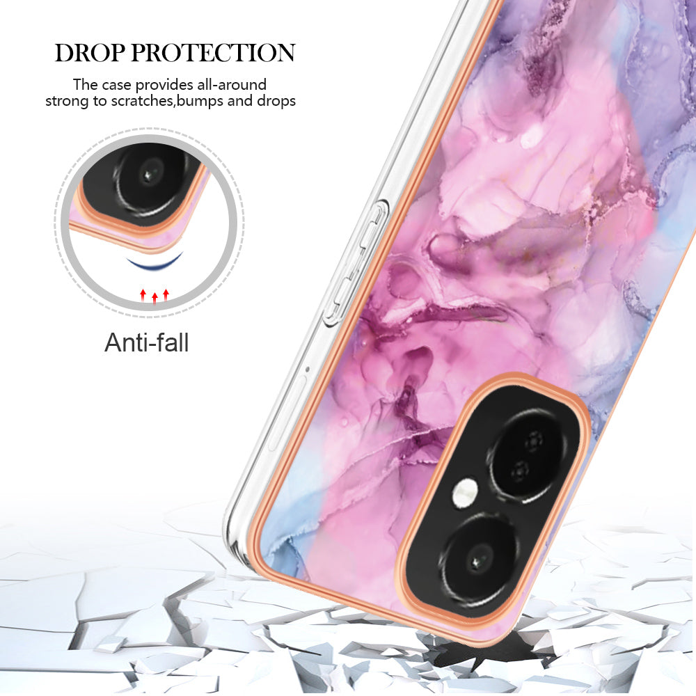 For OnePlus Nord CE 3 5G YB IMD Series-16 Style E  Electroplating IMD Marble Pattern TPU Cover 2.0mm Phone Case