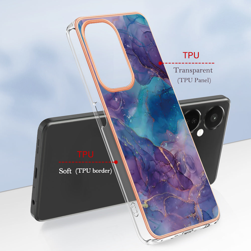 For OnePlus Nord CE 3 5G YB IMD Series-16 Style E  Electroplating IMD Marble Pattern TPU Cover 2.0mm Phone Case