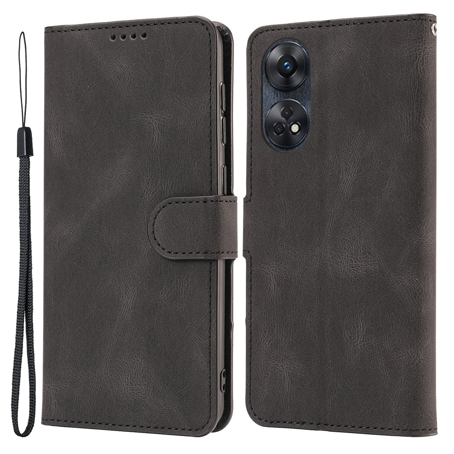 For Oppo Reno8 T 4G Leather Wallet Phone Case Drop-proof Stand Phone Cover with Strap