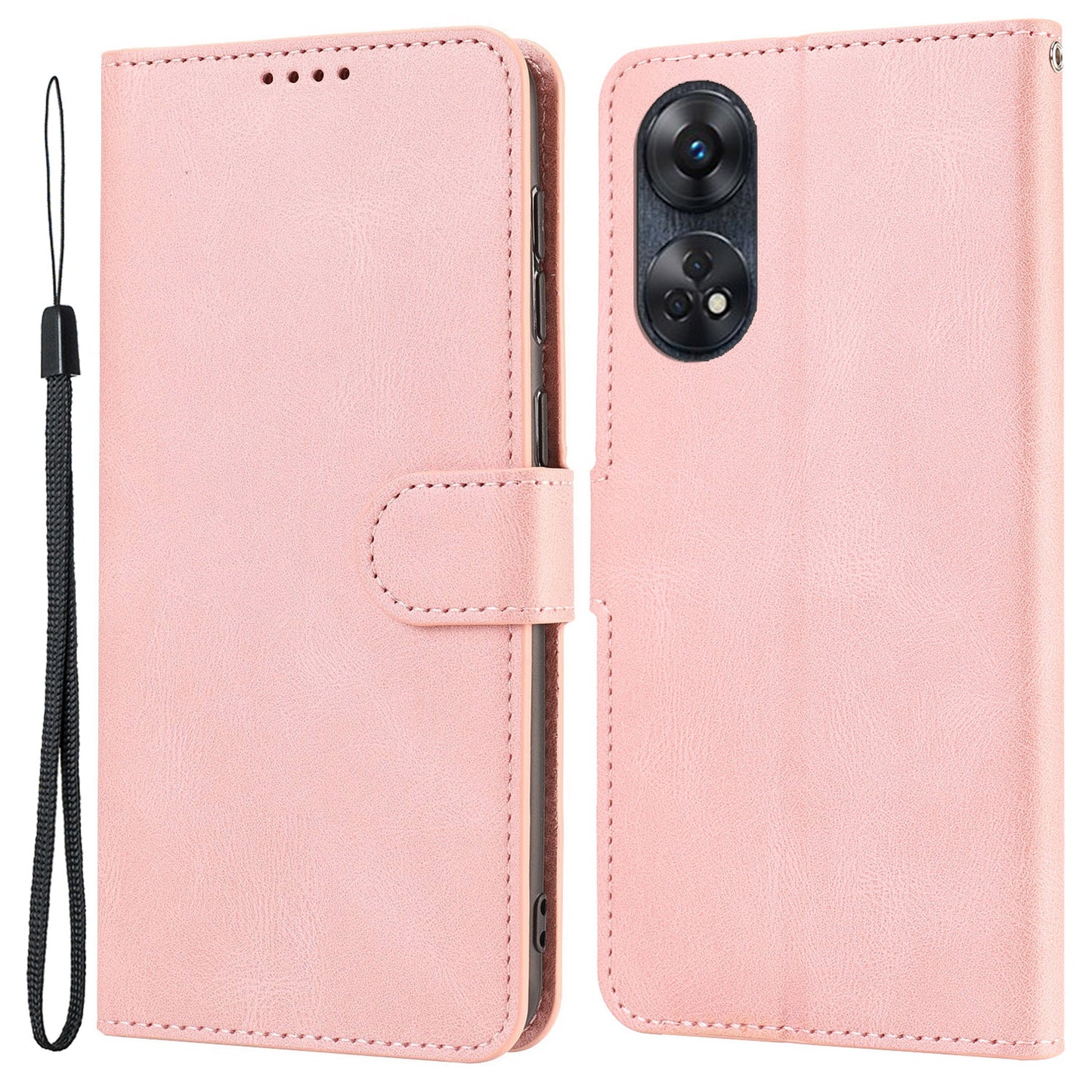 For Oppo Reno8 T 4G Leather Wallet Phone Case Drop-proof Stand Phone Cover with Strap