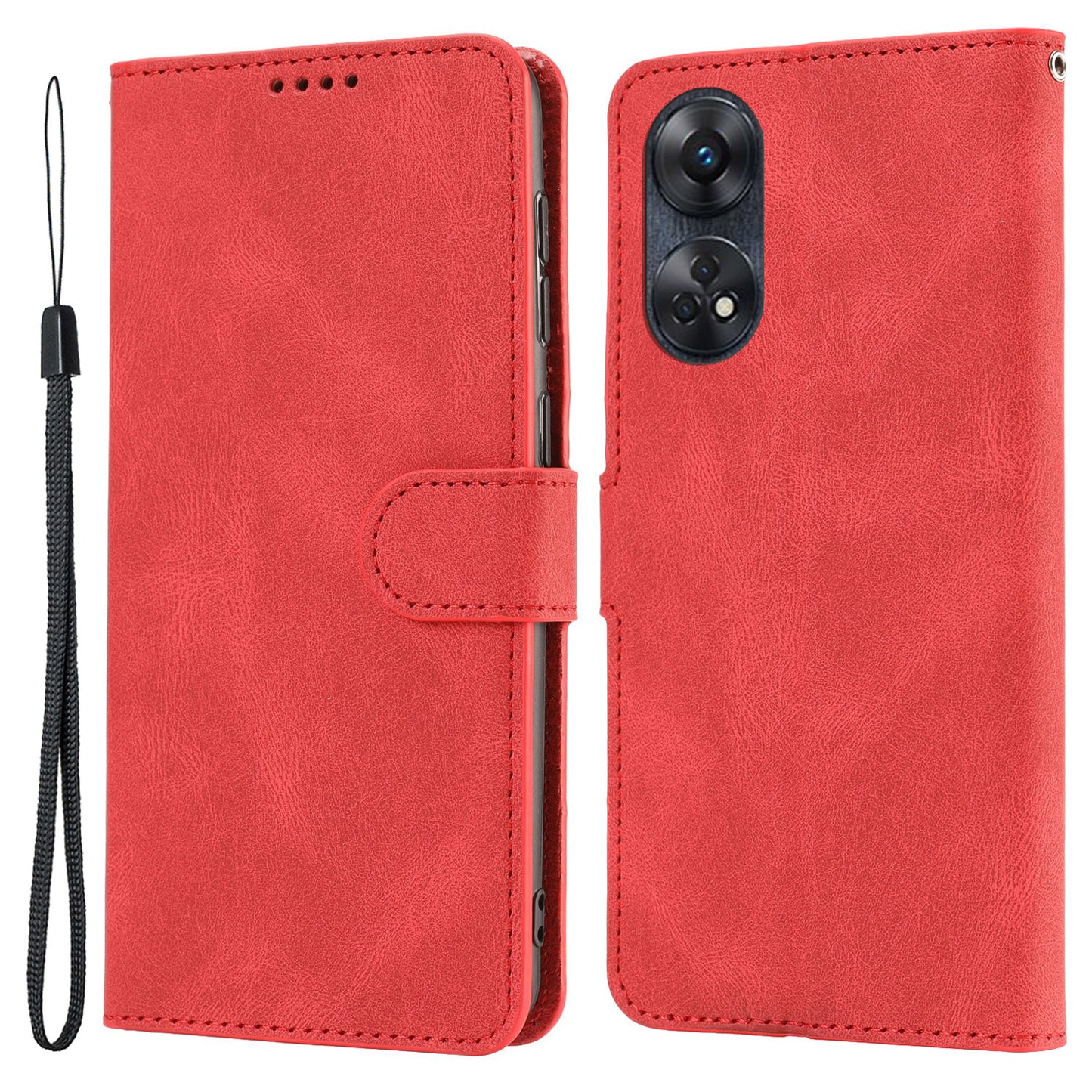 For Oppo Reno8 T 4G Leather Wallet Phone Case Drop-proof Stand Phone Cover with Strap