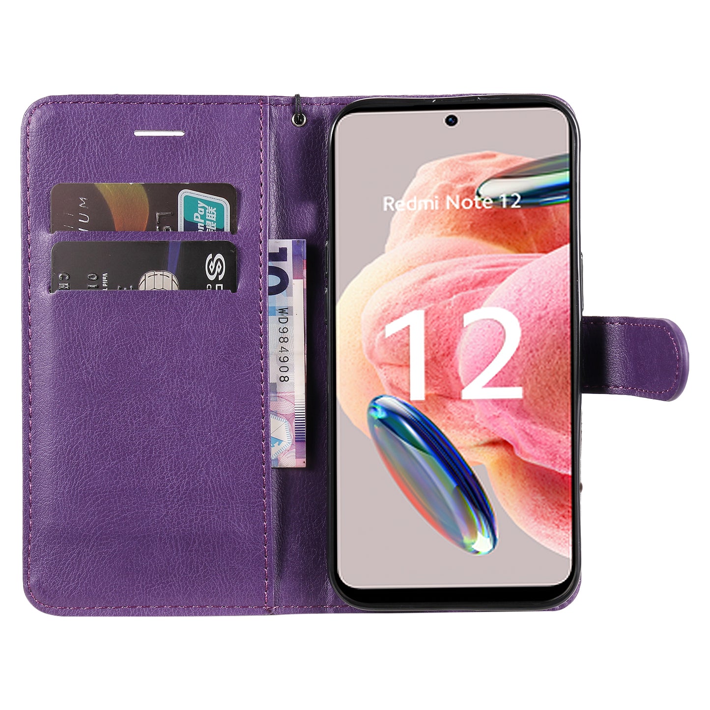 KT Leather Series-2 For Xiaomi Redmi Note 12 4G Flip Stand Protective Shell Solid Color PU Leather Wallet Phone Case