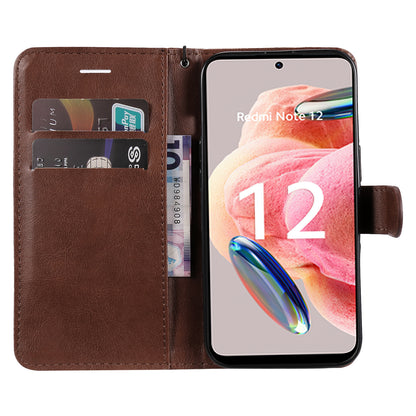 KT Leather Series-2 For Xiaomi Redmi Note 12 4G Flip Stand Protective Shell Solid Color PU Leather Wallet Phone Case