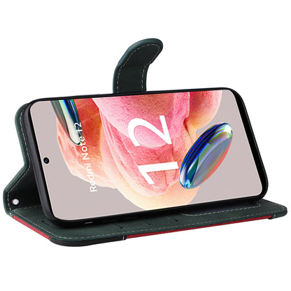 KT Leather Series-5 for Xiaomi Redmi Note 12 4G Drop-proof Stand Phone Case 3-Color Splicing PU Leather Wallet Cover