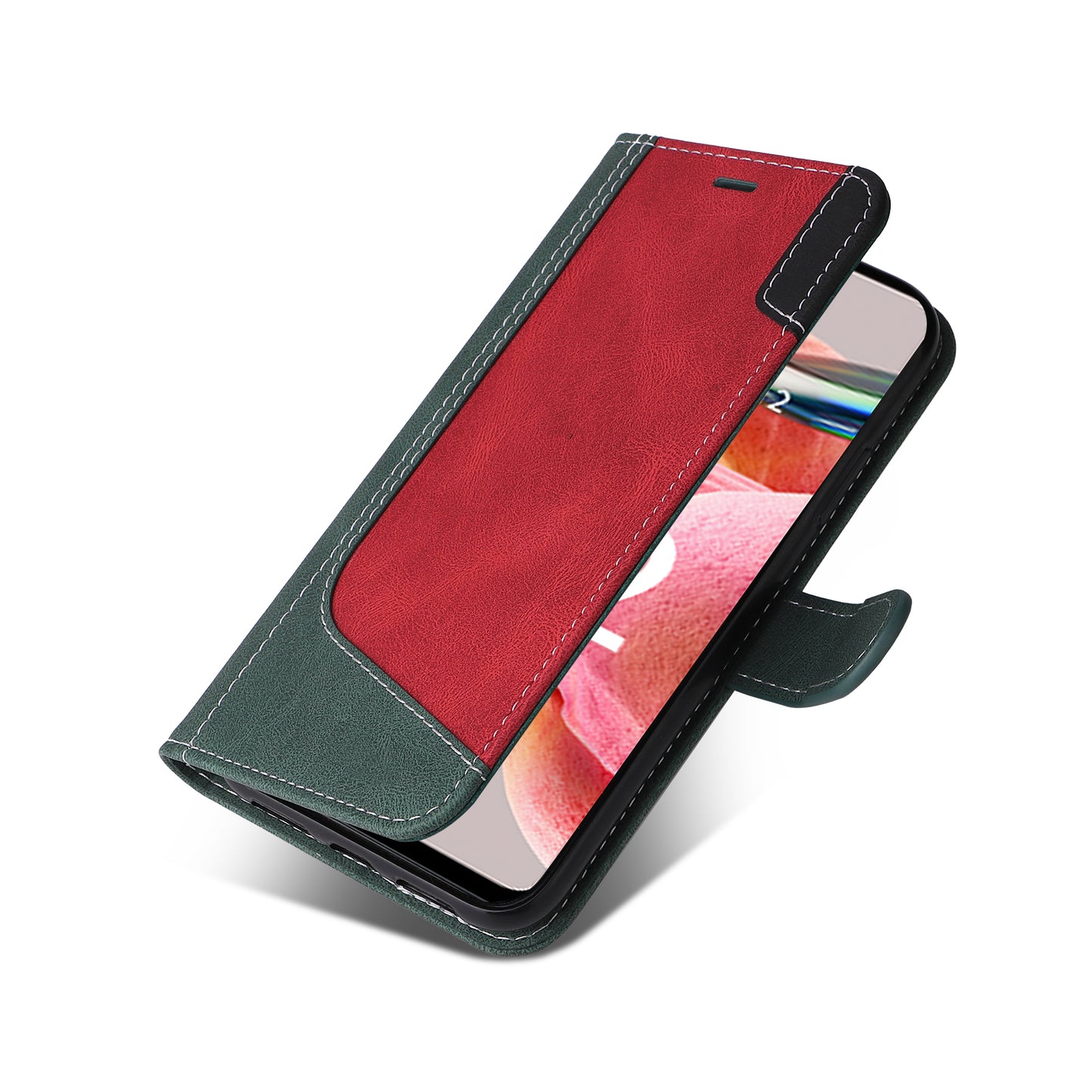 KT Leather Series-5 for Xiaomi Redmi Note 12 4G Drop-proof Stand Phone Case 3-Color Splicing PU Leather Wallet Cover