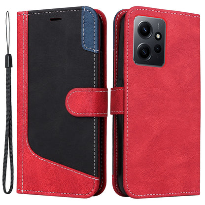 KT Leather Series-5 for Xiaomi Redmi Note 12 4G Drop-proof Stand Phone Case 3-Color Splicing PU Leather Wallet Cover