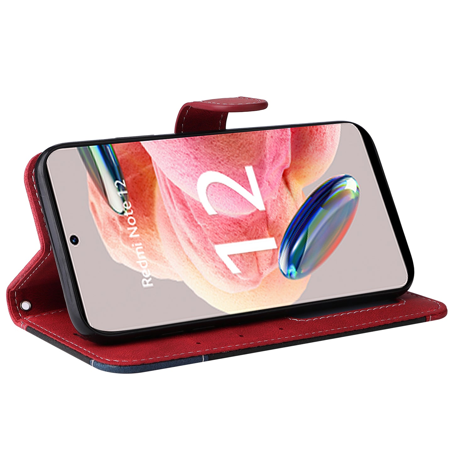 KT Leather Series-5 for Xiaomi Redmi Note 12 4G Drop-proof Stand Phone Case 3-Color Splicing PU Leather Wallet Cover