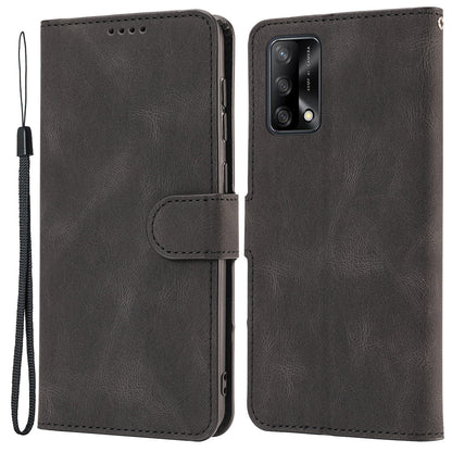 For Oppo A74 4G / F19 Shockproof Case Wallet Phone Shell Anti-Drop Leather Phone Cover with Strap