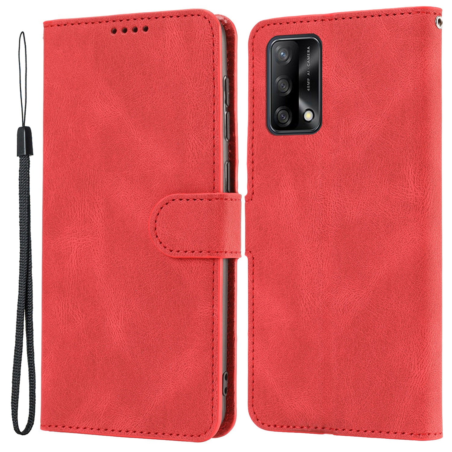 For Oppo A74 4G / F19 Shockproof Case Wallet Phone Shell Anti-Drop Leather Phone Cover with Strap