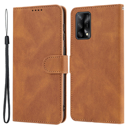 For Oppo A74 4G / F19 Shockproof Case Wallet Phone Shell Anti-Drop Leather Phone Cover with Strap