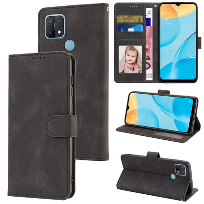 For Oppo A15s / A15 / A35 PU Leather Wallet Case Viewing Stand Magnetic Flip Phone Cover with Strap