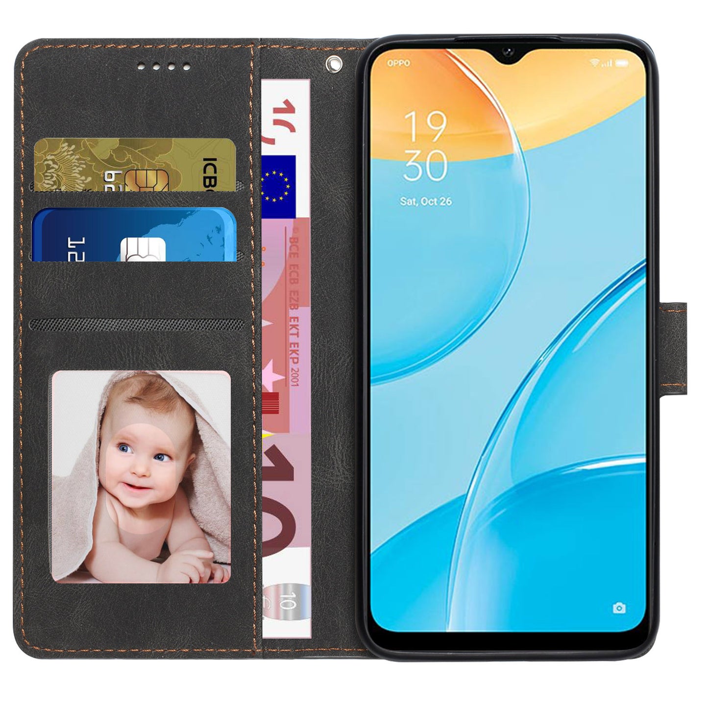 For Oppo A15s / A15 / A35 PU Leather Wallet Case Viewing Stand Magnetic Flip Phone Cover with Strap