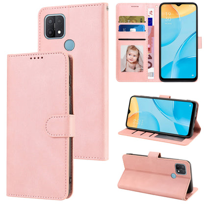 For Oppo A15s / A15 / A35 PU Leather Wallet Case Viewing Stand Magnetic Flip Phone Cover with Strap