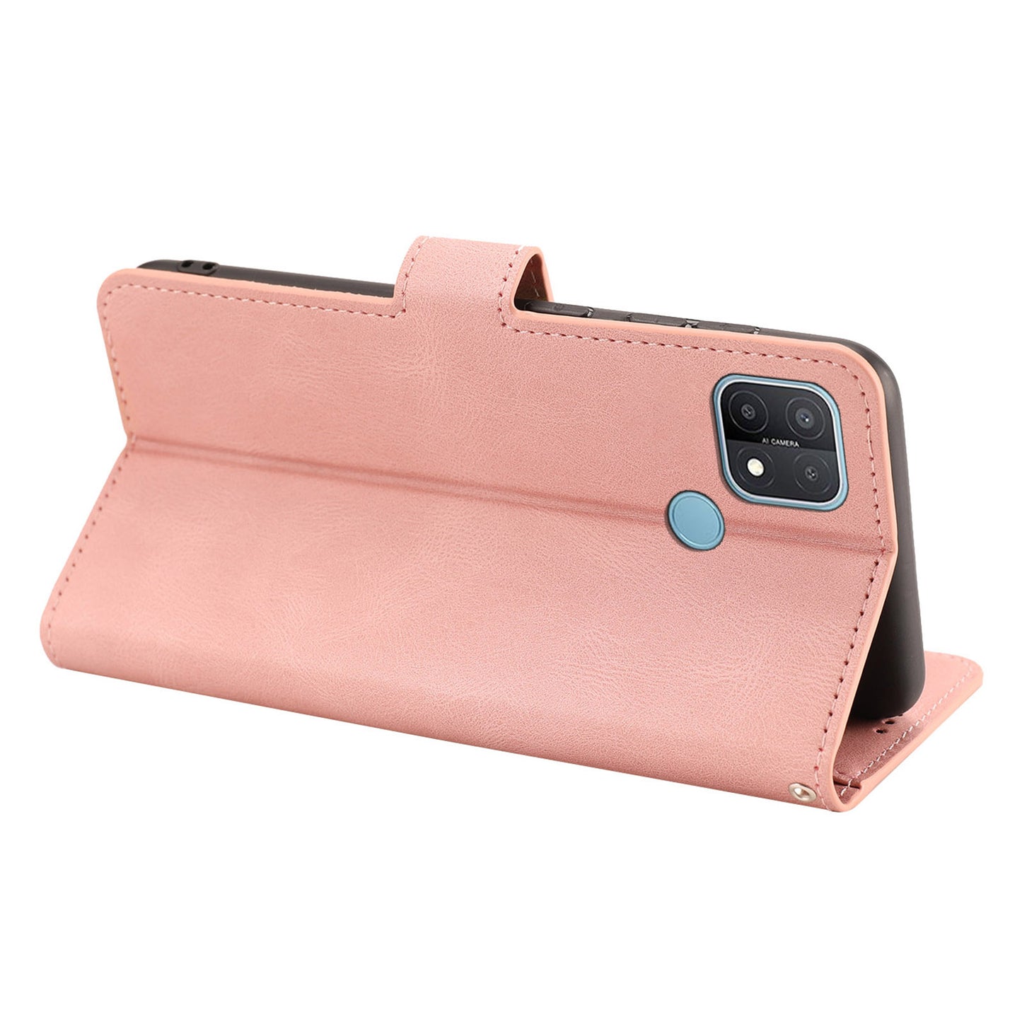 For Oppo A15s / A15 / A35 PU Leather Wallet Case Viewing Stand Magnetic Flip Phone Cover with Strap