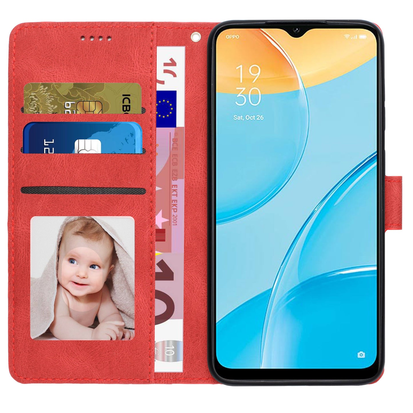 For Oppo A15s / A15 / A35 PU Leather Wallet Case Viewing Stand Magnetic Flip Phone Cover with Strap