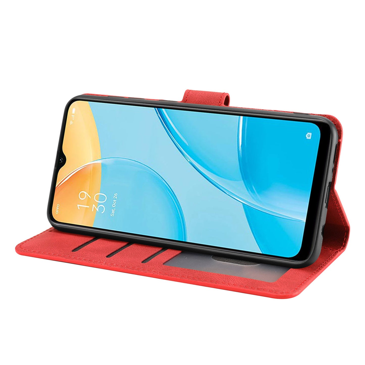 For Oppo A15s / A15 / A35 PU Leather Wallet Case Viewing Stand Magnetic Flip Phone Cover with Strap