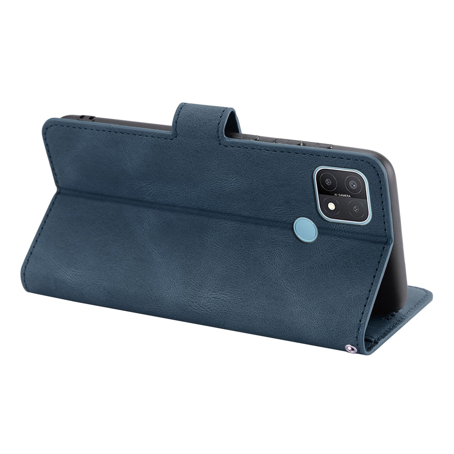For Oppo A15s / A15 / A35 PU Leather Wallet Case Viewing Stand Magnetic Flip Phone Cover with Strap