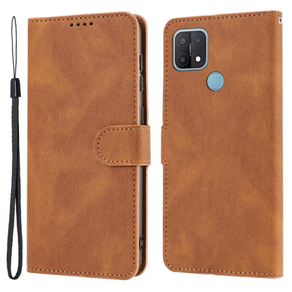For Oppo A15s / A15 / A35 PU Leather Wallet Case Viewing Stand Magnetic Flip Phone Cover with Strap