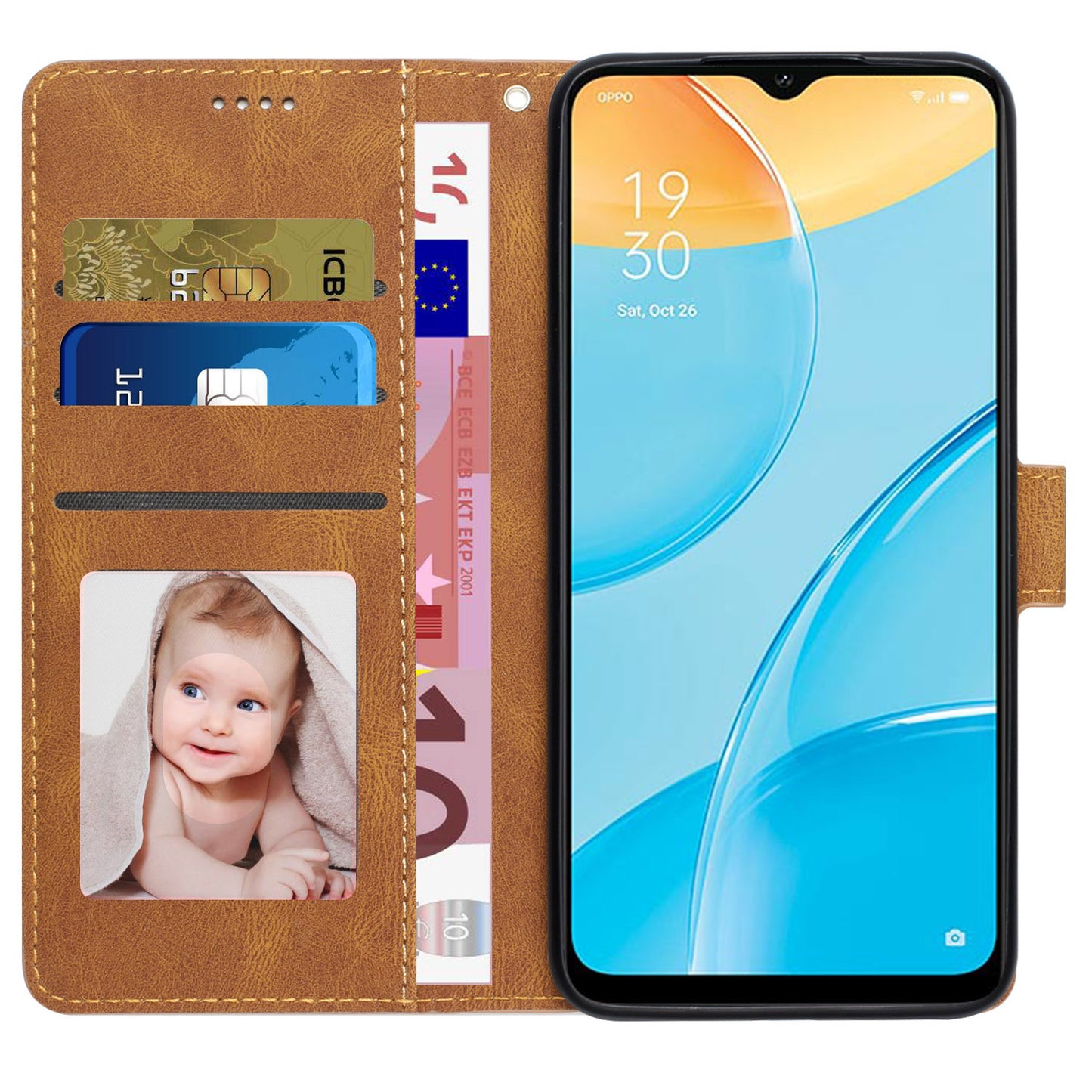 For Oppo A15s / A15 / A35 PU Leather Wallet Case Viewing Stand Magnetic Flip Phone Cover with Strap