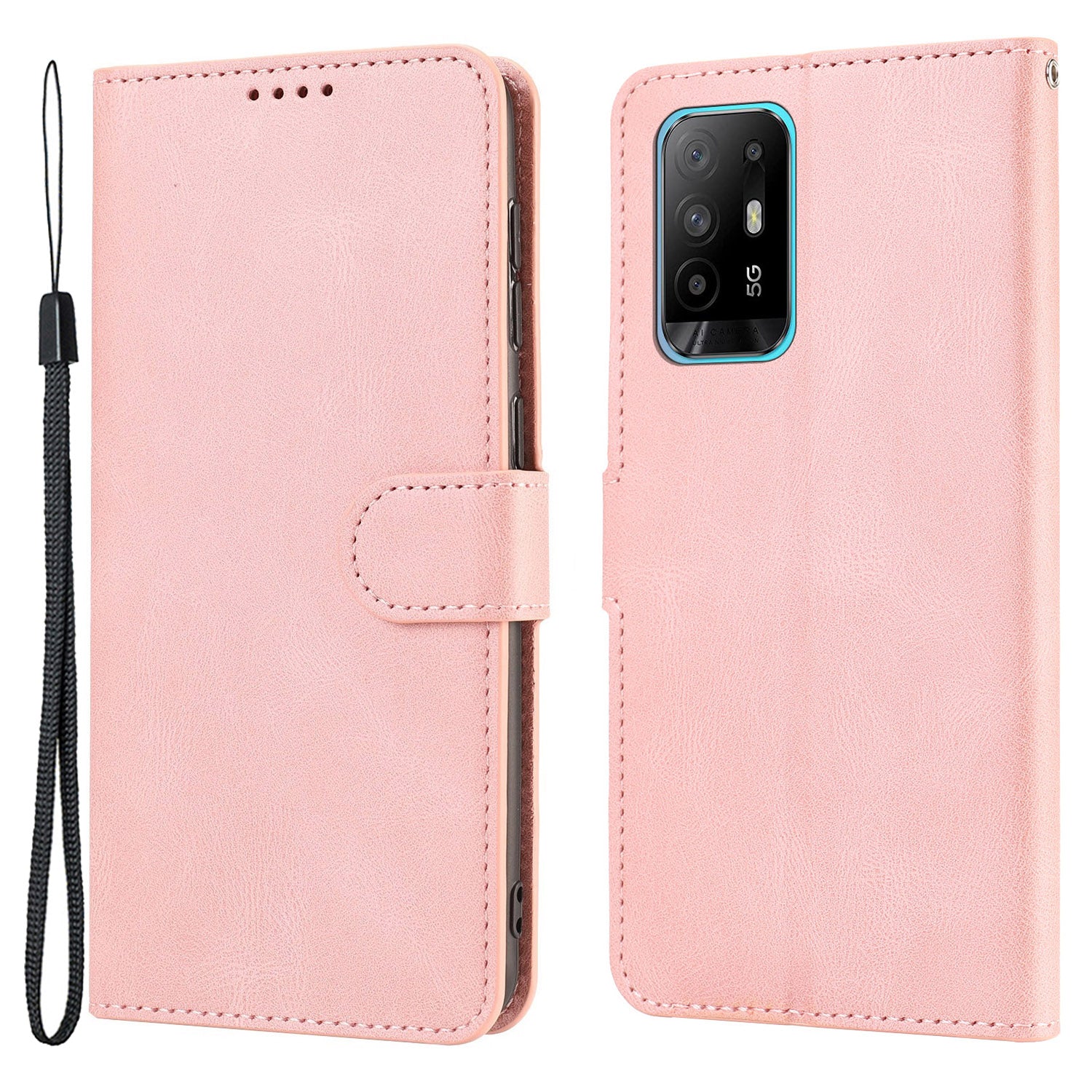 For Oppo A94 5G / Reno5 Z / F19 Pro+ 5G Phone Case PU Leather Wallet Stand Flip Cover with Strap