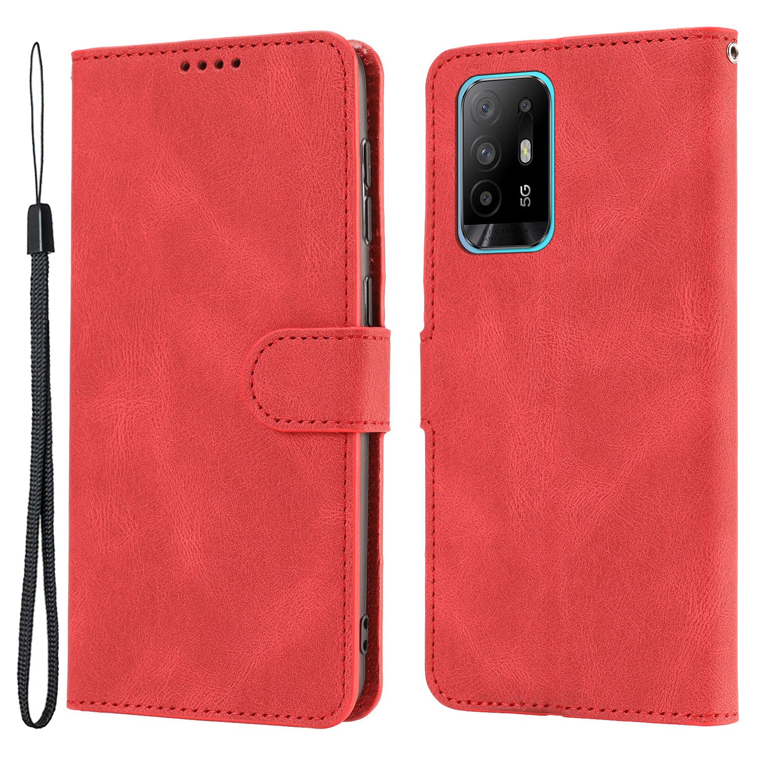 For Oppo A94 5G / Reno5 Z / F19 Pro+ 5G Phone Case PU Leather Wallet Stand Flip Cover with Strap
