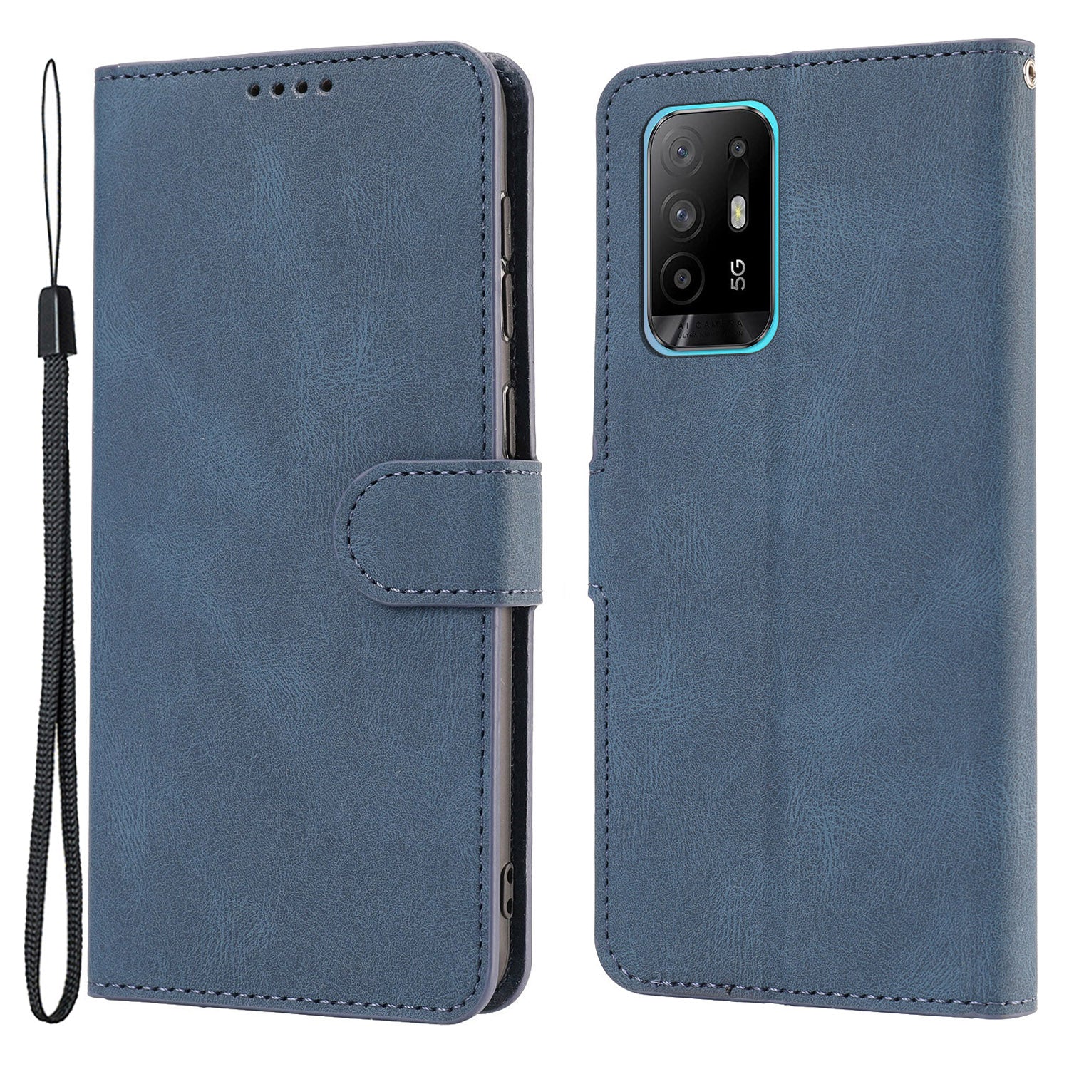 For Oppo A94 5G / Reno5 Z / F19 Pro+ 5G Phone Case PU Leather Wallet Stand Flip Cover with Strap