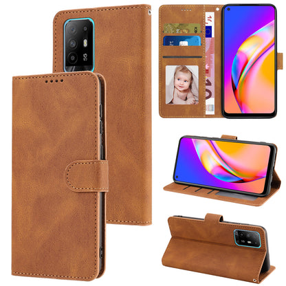 For Oppo A94 5G / Reno5 Z / F19 Pro+ 5G Phone Case PU Leather Wallet Stand Flip Cover with Strap