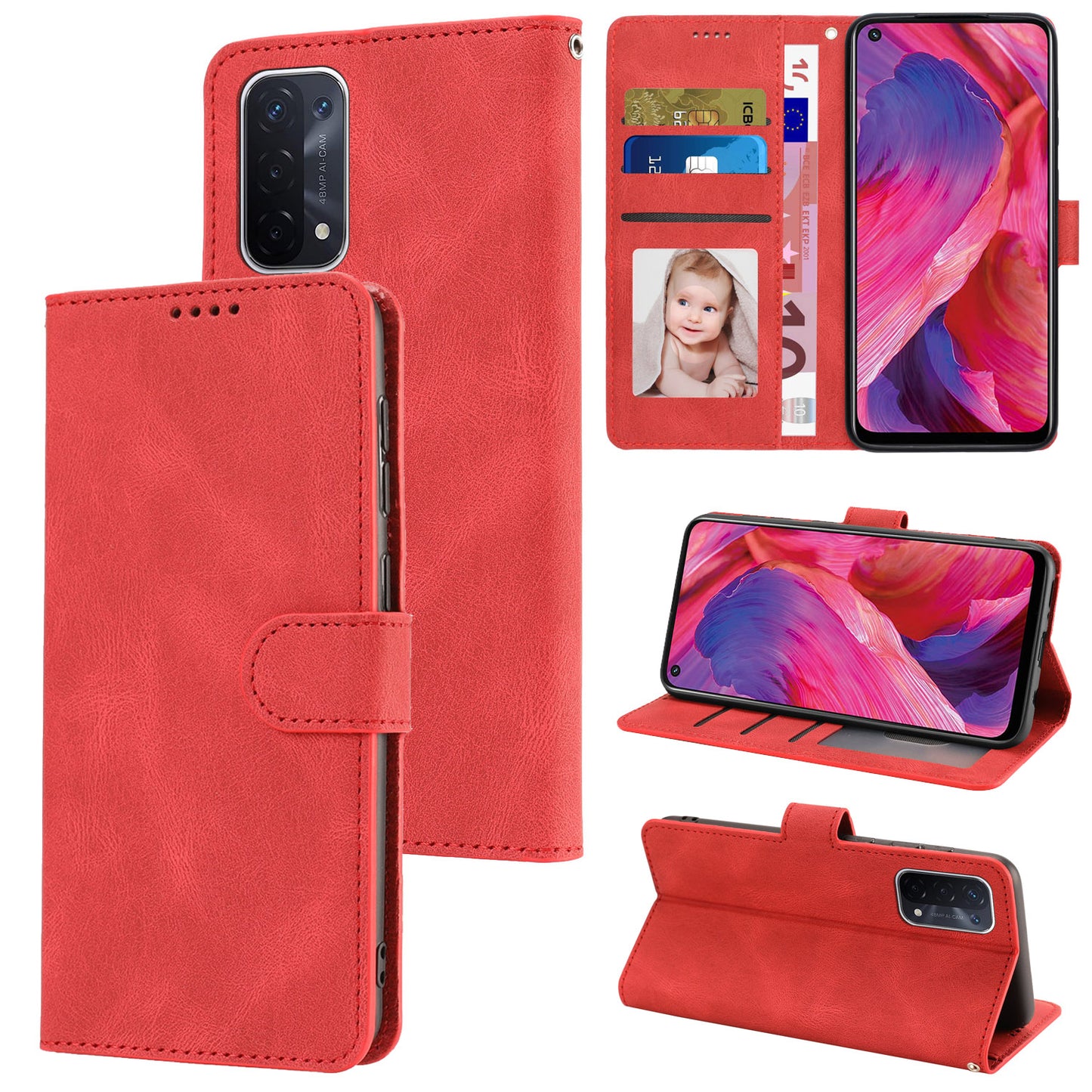 For Oppo A54 5G / A74 5G / A93 5G / OnePlus Nord N200 5G Phone Case Stand PU Leather Flip Wallet Cover