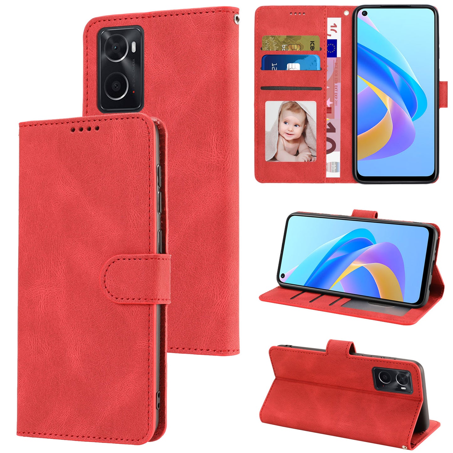 For Oppo A36 / A76 / A96 4G / Realme 9i 4G Leather Phone Case Wallet Stand Flip Phone Cover