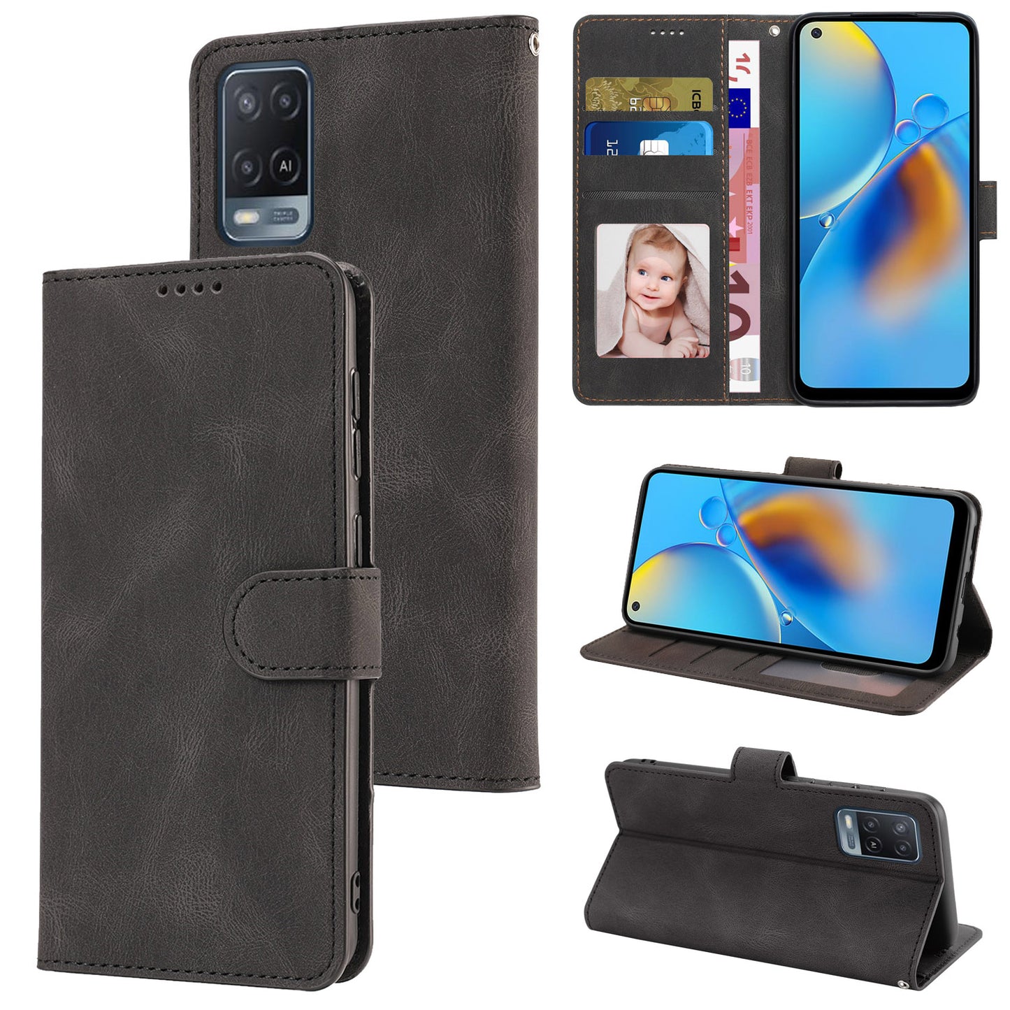 For Oppo A54 4G / A54s / A55 / A55 5G / A55s 5G / A16 / A16s / A53s 5G / A56 5G Phone Case PU Leather Wallet Stand Cover