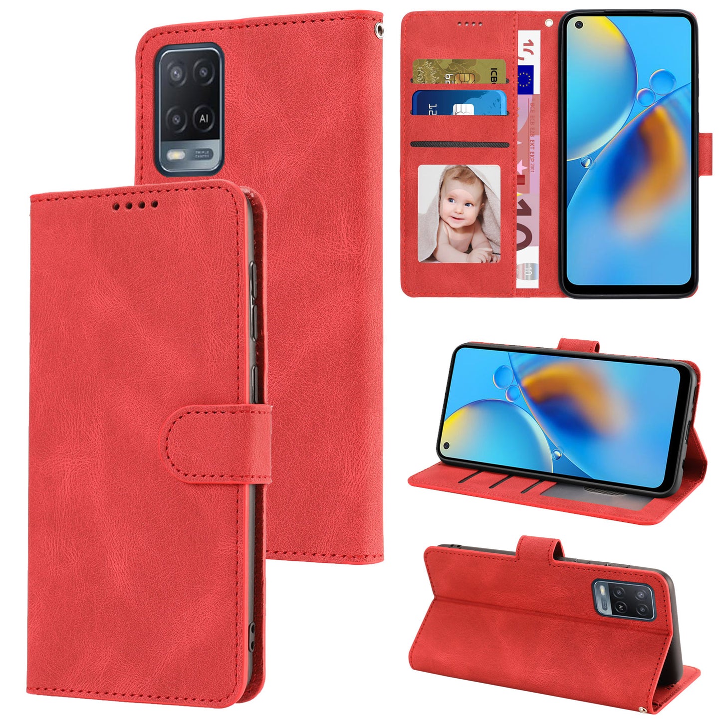 For Oppo A54 4G / A54s / A55 / A55 5G / A55s 5G / A16 / A16s / A53s 5G / A56 5G Phone Case PU Leather Wallet Stand Cover