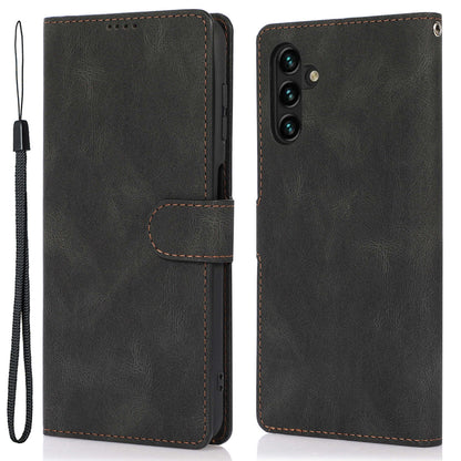 For Samsung Galaxy M14 5G Protective PU Leather Stand Phone Case Wallet Flip Cover with Strap