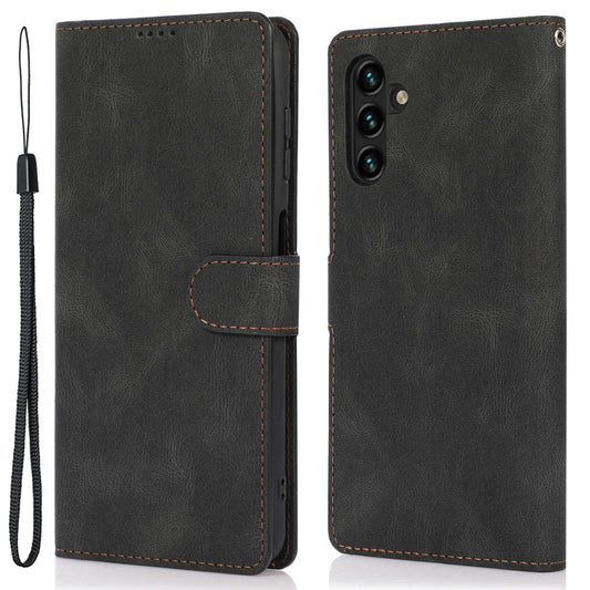 For Samsung Galaxy M14 5G Protective PU Leather Stand Phone Case Wallet Flip Cover with Strap