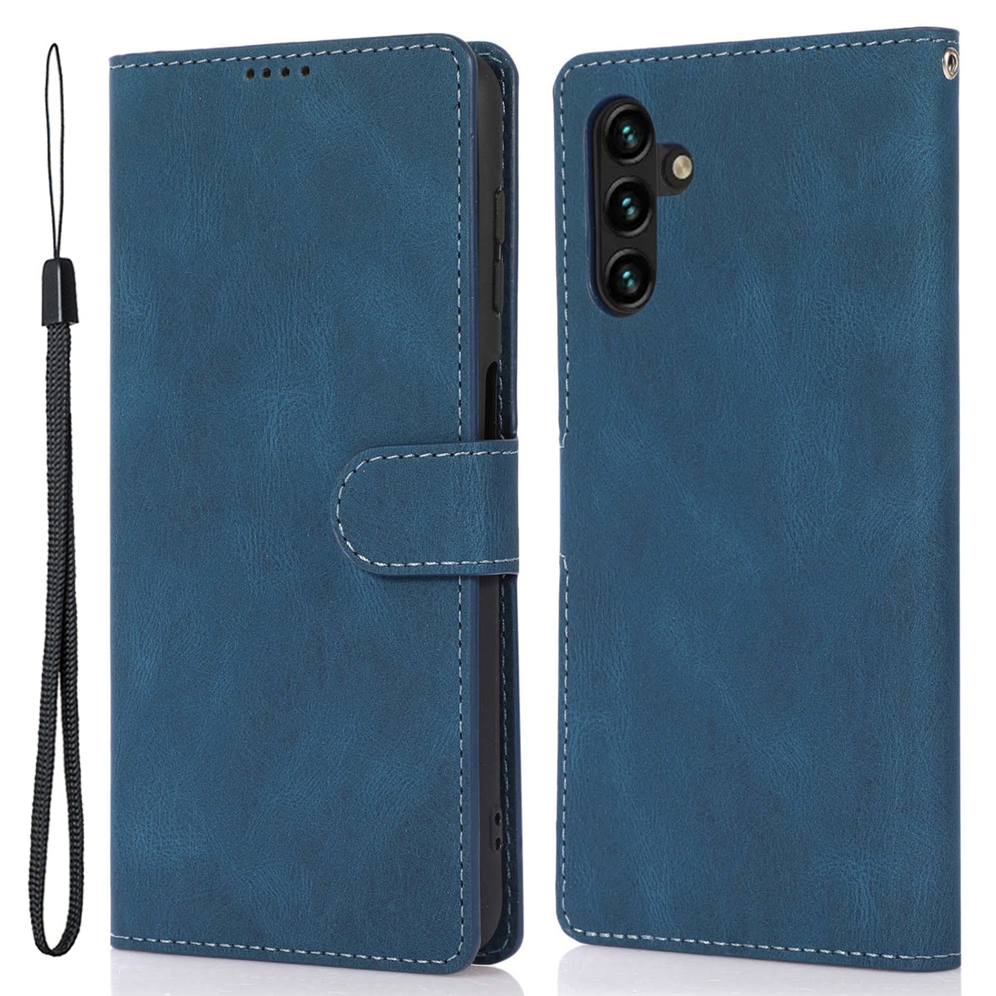 For Samsung Galaxy M14 5G Protective PU Leather Stand Phone Case Wallet Flip Cover with Strap