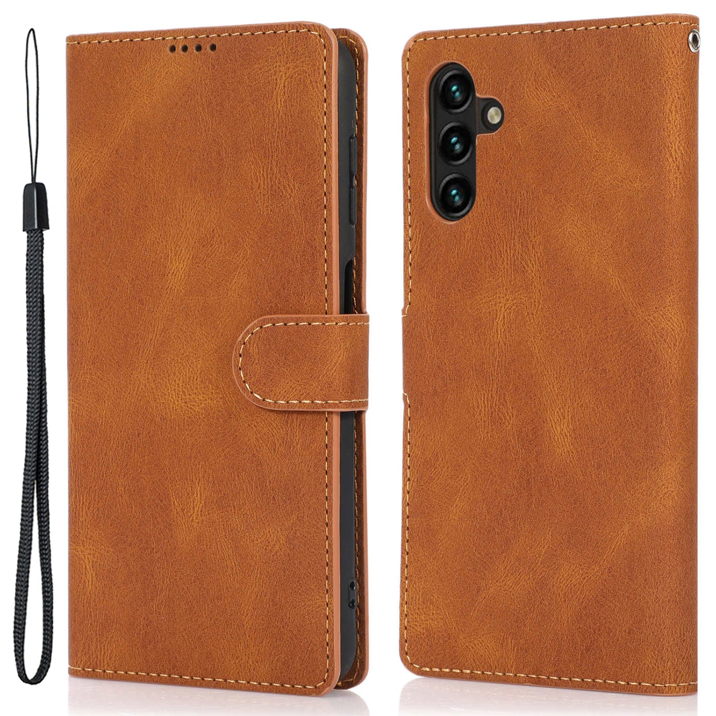 For Samsung Galaxy M14 5G Protective PU Leather Stand Phone Case Wallet Flip Cover with Strap