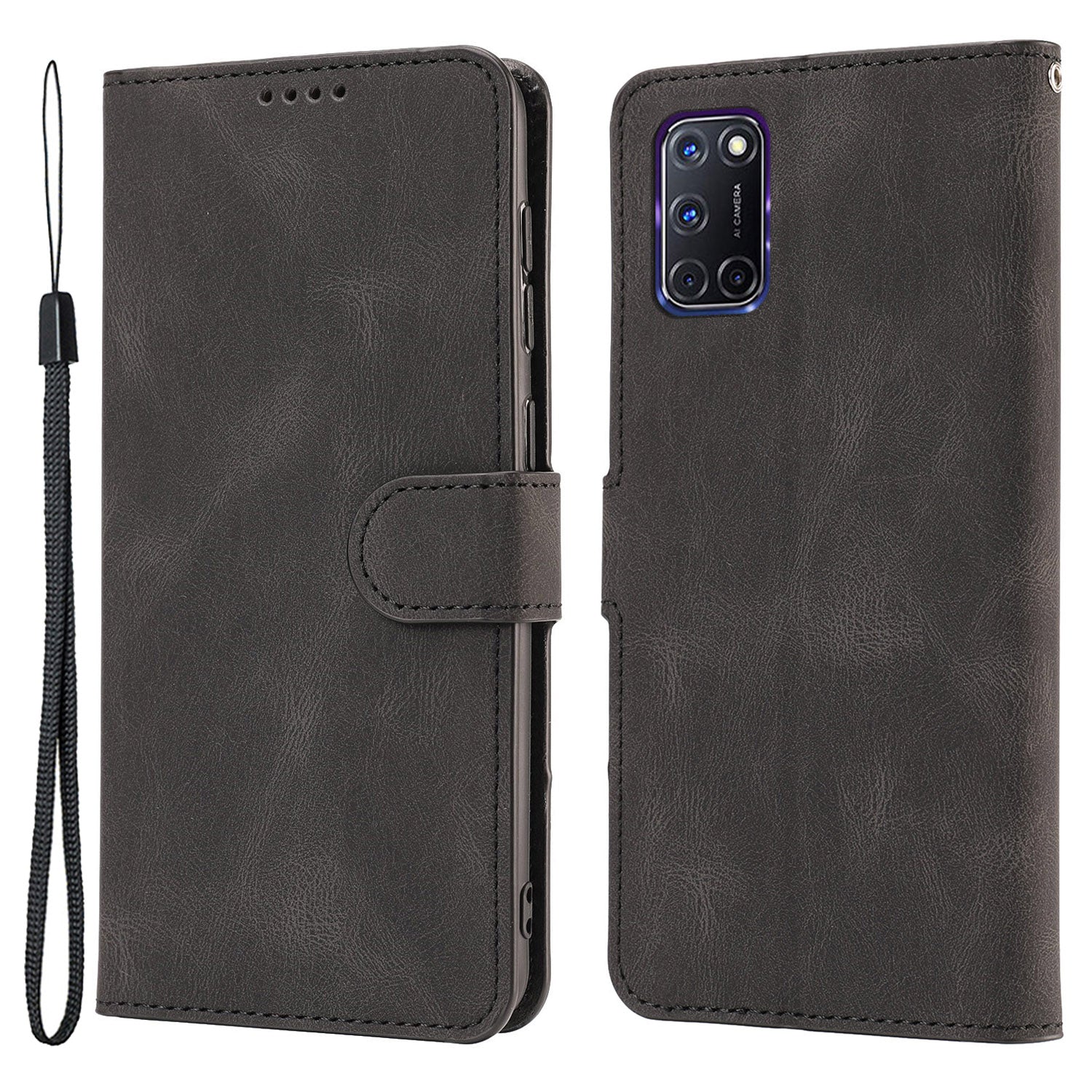 For Oppo A72 / A52 / A92 4G Wallet Phone Case PU Leather Stand Shockproof Flip Cover with Strap