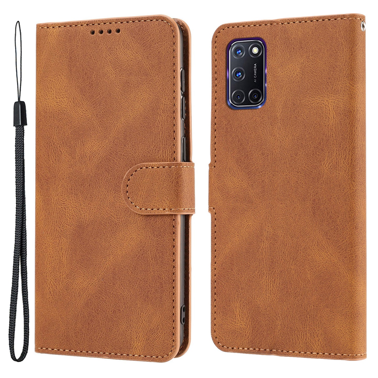 For Oppo A72 / A52 / A92 4G Wallet Phone Case PU Leather Stand Shockproof Flip Cover with Strap