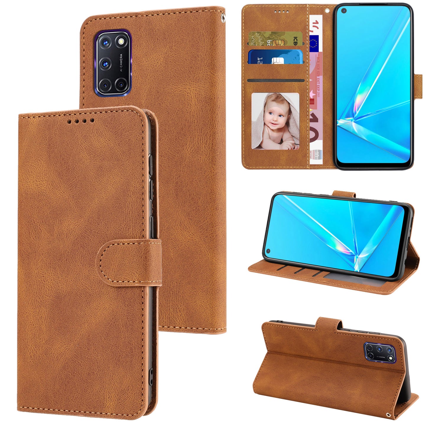 For Oppo A72 / A52 / A92 4G Wallet Phone Case PU Leather Stand Shockproof Flip Cover with Strap