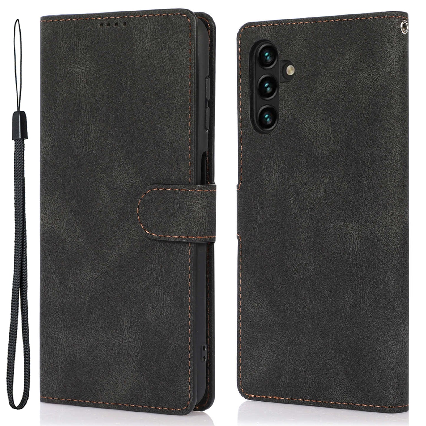Stand Wallet Case for Samsung Galaxy M13 5G Drop Resistant PU Leather Phone Cover with Strap