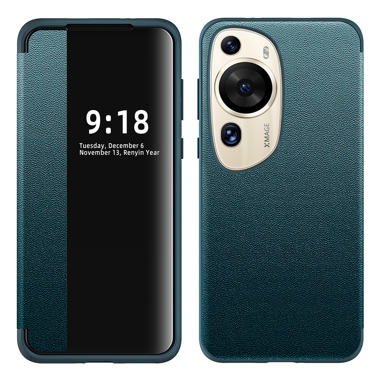 For Huawei P60 Art Phone Case View Window Design Flip Cover Anti-fall PU Leather TPU Acrylic Phone Shell